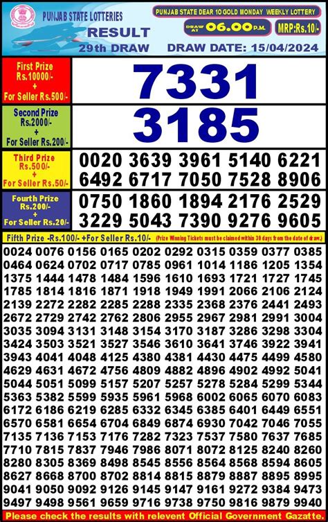 punjab state dear 10 gold monday weekly lottery|Punjab State Lottery 29.01.2024 6 PM Result: DEAR 10 GOLD .